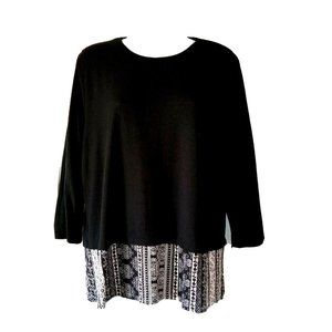 J.JILL Large Petite Black Top w/Floral Bottom Wearever Collection Rayon Knit Top